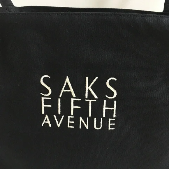 SAKS FIFTH AVENUE Black Tote BAG Purse Handbag Embroidered Logo Y2K NEW - Picture 4 of 13